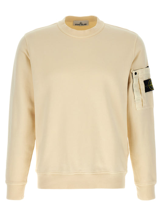 Sweatshirt by Stone Island for men in cotton beige features an provocated silhouette, detailed with a provocated long-sleeve and a refined crew neckline for a sophisticated aesthetic.