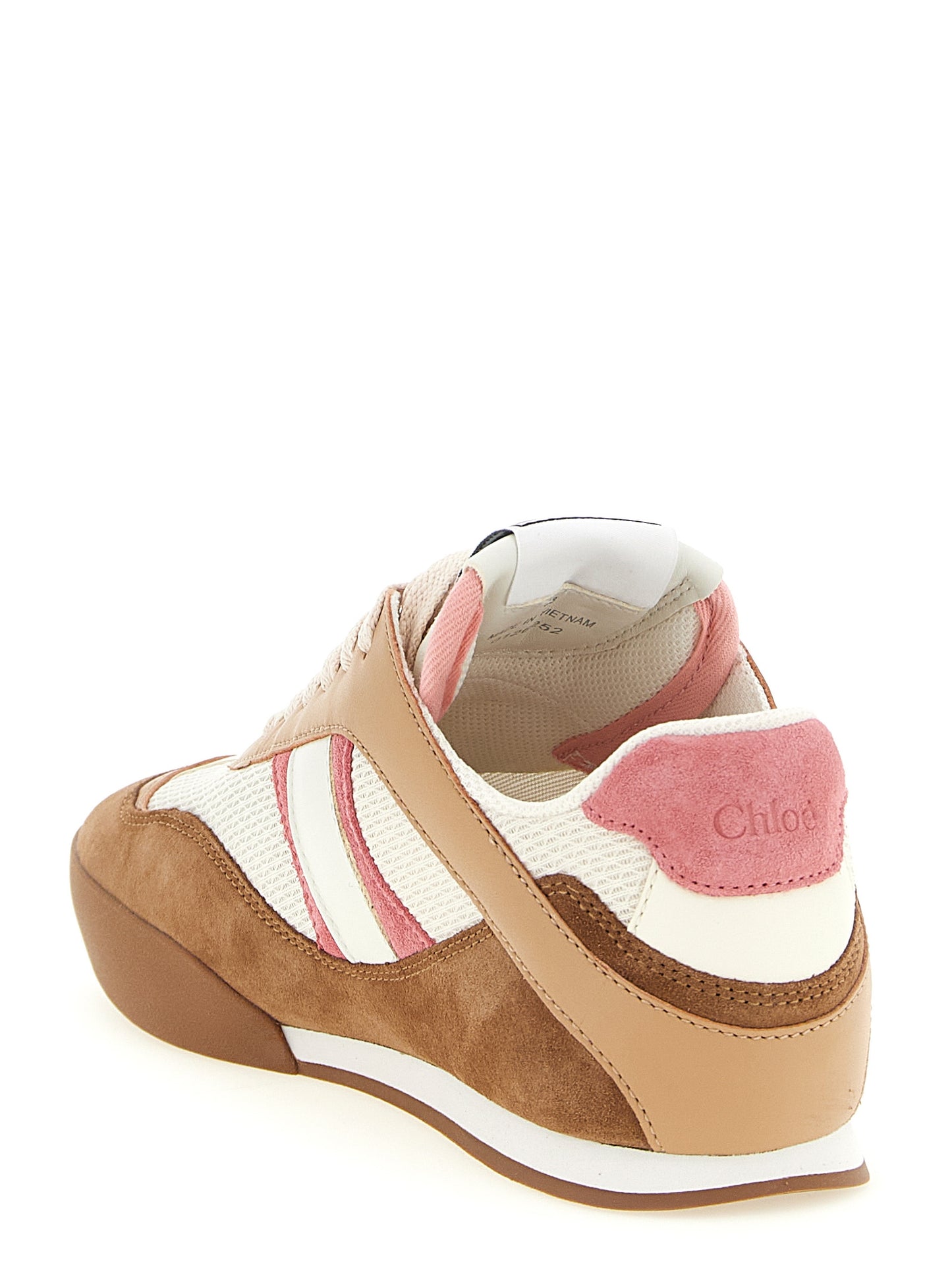 Athletic Sneakers by Chloé for women in polyester suede leather & mesh multicolor showcases a architectural silhouette, artfully capturing the essence of the Women's Athletic Polyester Suede Leather & Mesh Sneakers with its signature architectural athletic style construction.