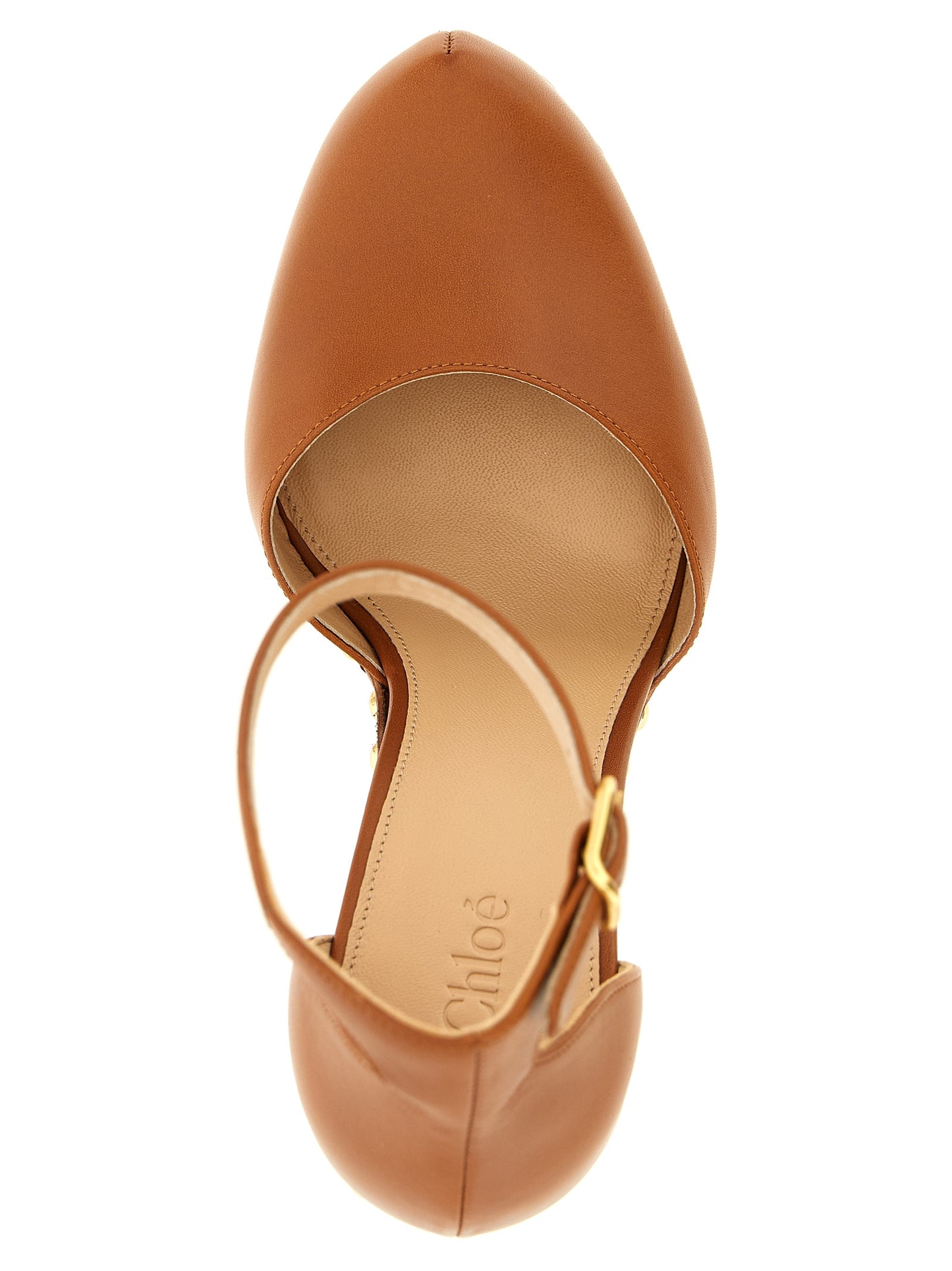 High-Heel Platform Ankle Strap Pumps Heels by Chloé for women in calf & lamb leather brown features an captivating silhouette, showcasing the elegant Women's Calf & Lamb Leather High-Heel Platform Ankle Strap Pumps Heels design with a high-heel platform and a sophisticated .