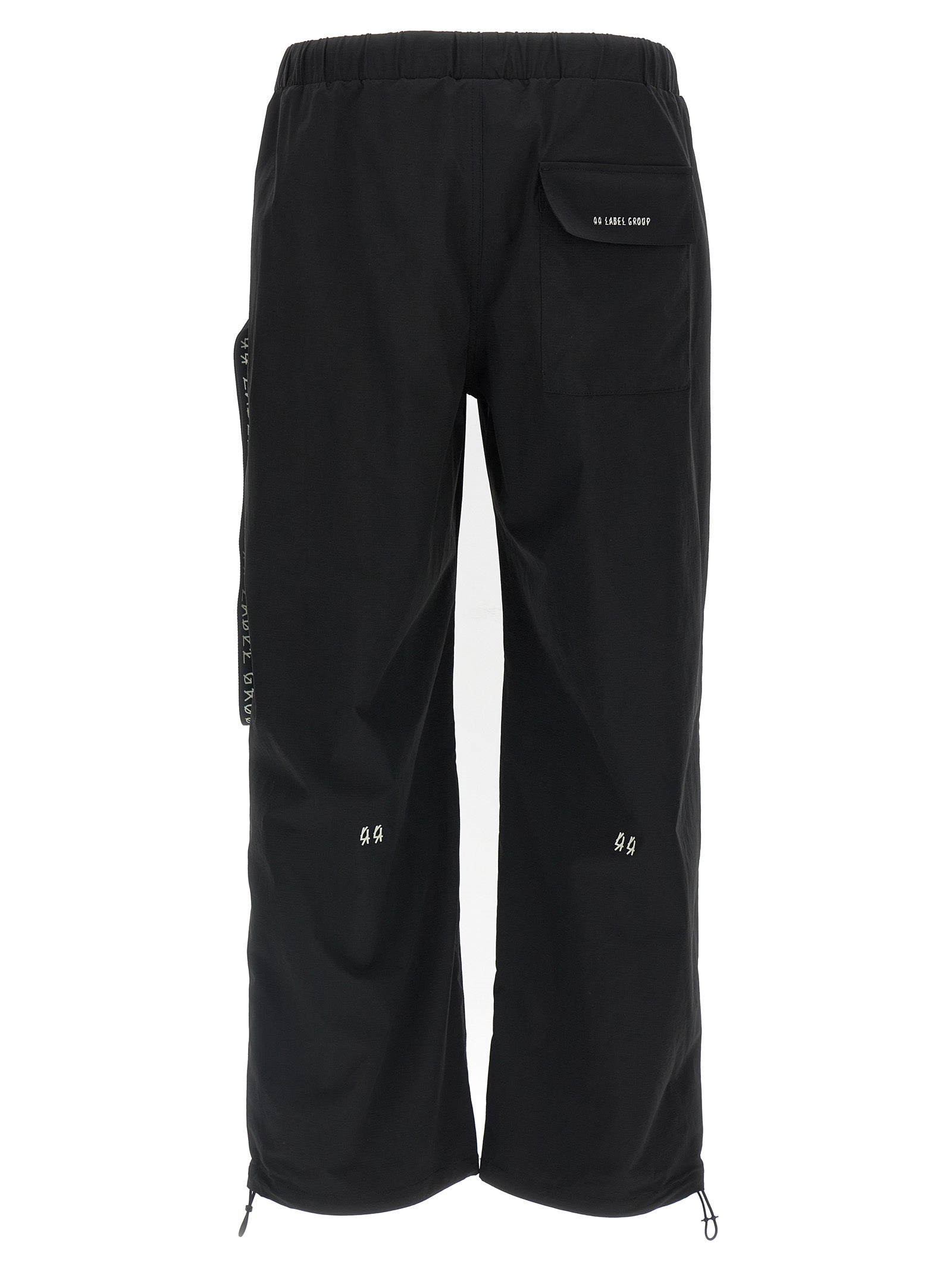 Activewear Pants by 44 Label Group for men in stretch nylon black & print, featuring a athletic straight-leg, athletic & wide and long with a athletic and high-performance .