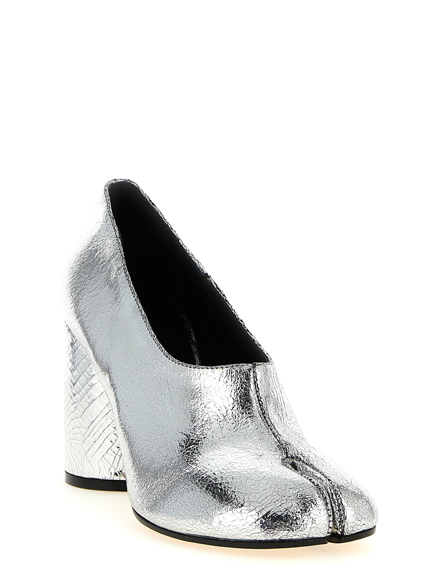 Mid-Heel Pumps Heels by Maison Margiela for women in nappa calfskin leather silver & signature features an effortlessly chic silhouette from the Women's Nappa Calfskin Leather Mid-Heel Pumps Heels collection, showcasing a mid-heel and effortlessly chic for a effortlessly chic look.