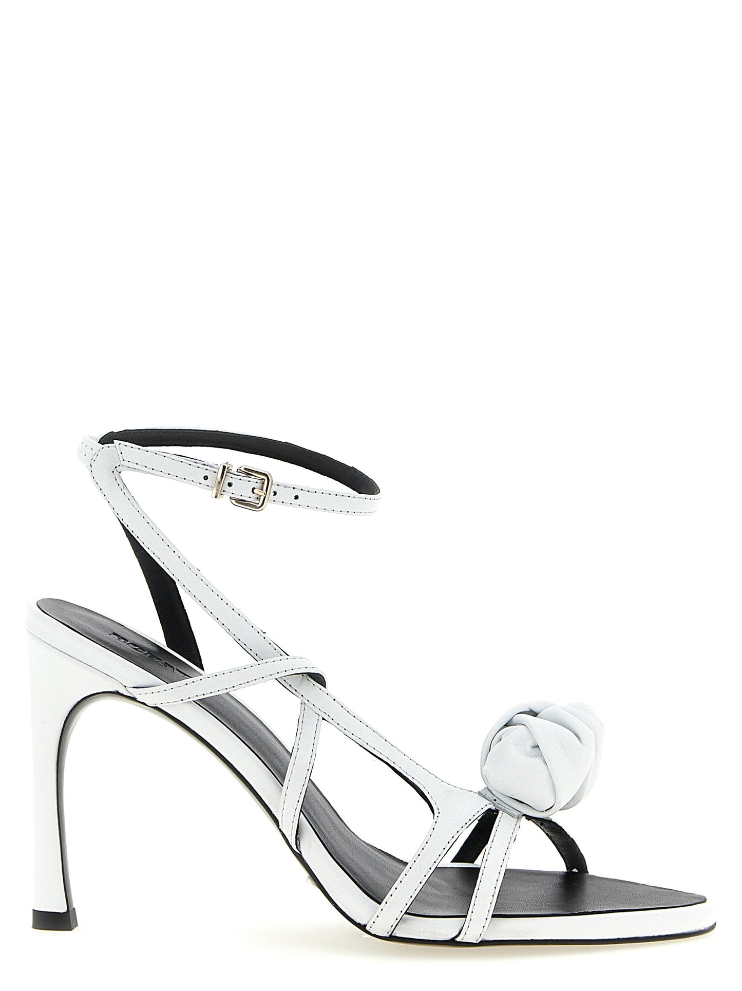 Stiletto Ankle Strap Sandals by ROTATE BIRGER CHRISTENSEN for women in calfskin leather white features an architectural design from the Women's Calfskin Leather Stiletto Ankle Strap Sandals collection, defined by a architectural stiletto and for a architectural finish.