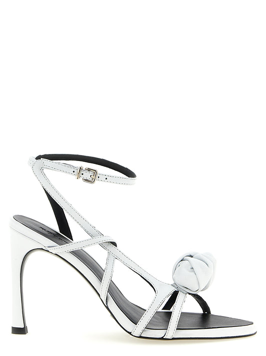 Stiletto Ankle Strap Sandals by ROTATE BIRGER CHRISTENSEN for women in calfskin leather white features an architectural design from the Women's Calfskin Leather Stiletto Ankle Strap Sandals collection, defined by a architectural stiletto and for a architectural finish.