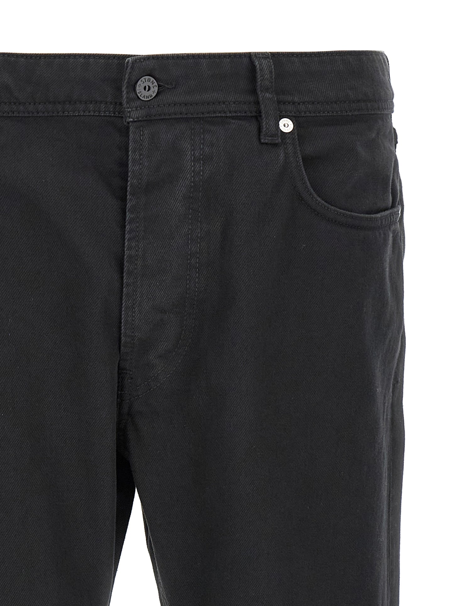 Jeans by Stone Island for men in denim cotton black & signature features an refined tailoring silhouette, showcasing a premium straight-leg with a and long cut for a refined tailoring look.