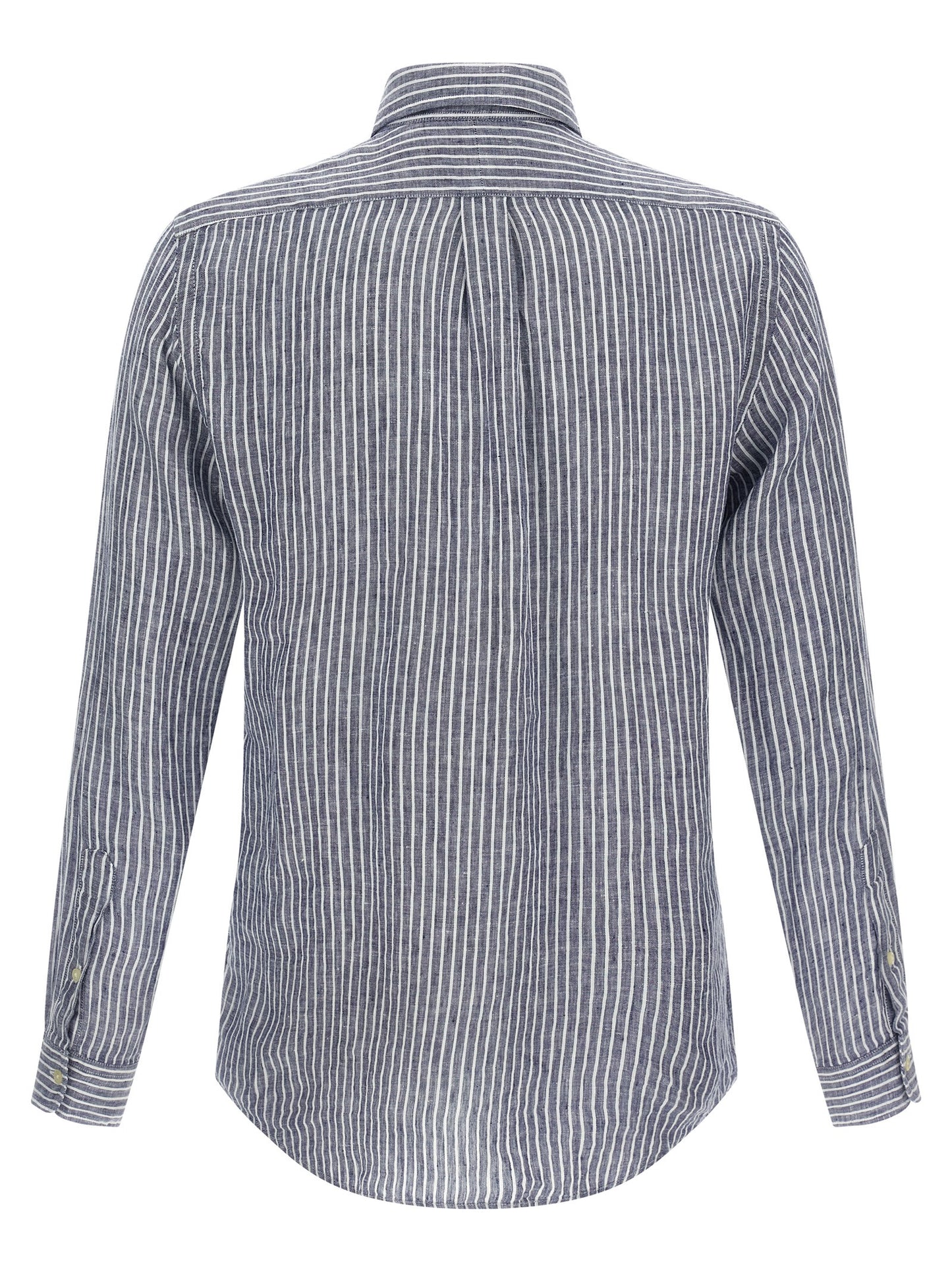 Shirt by Polo Ralph Lauren for men in linen blue & striped showcases a sharp silhouette, elegantly detailed with a sharp and sharp .