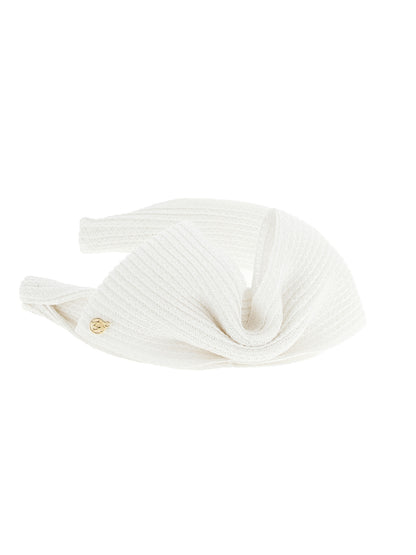 Headband by Maison Michel for women in denim cotton white features an ornamental finish, perfectly showcasing the sophisticated ornamental design of the Hemp & Straw Headband.