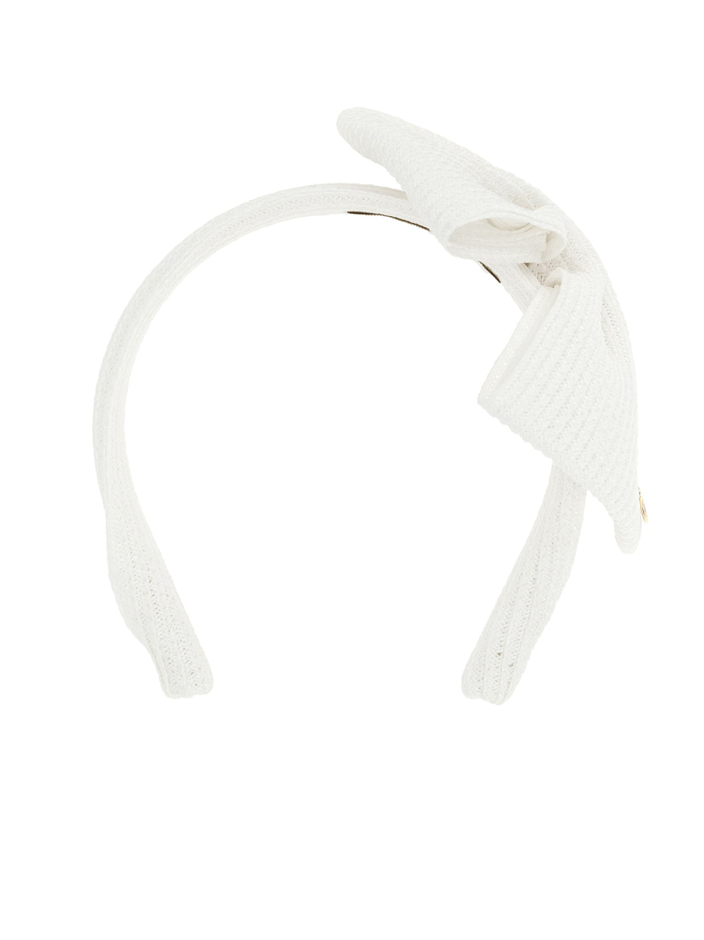 Headband by Maison Michel for women in denim cotton white features a sculptural silhouette, artfully capturing the essence of the sculptural Hemp & Straw Headband design for a sophisticated look.