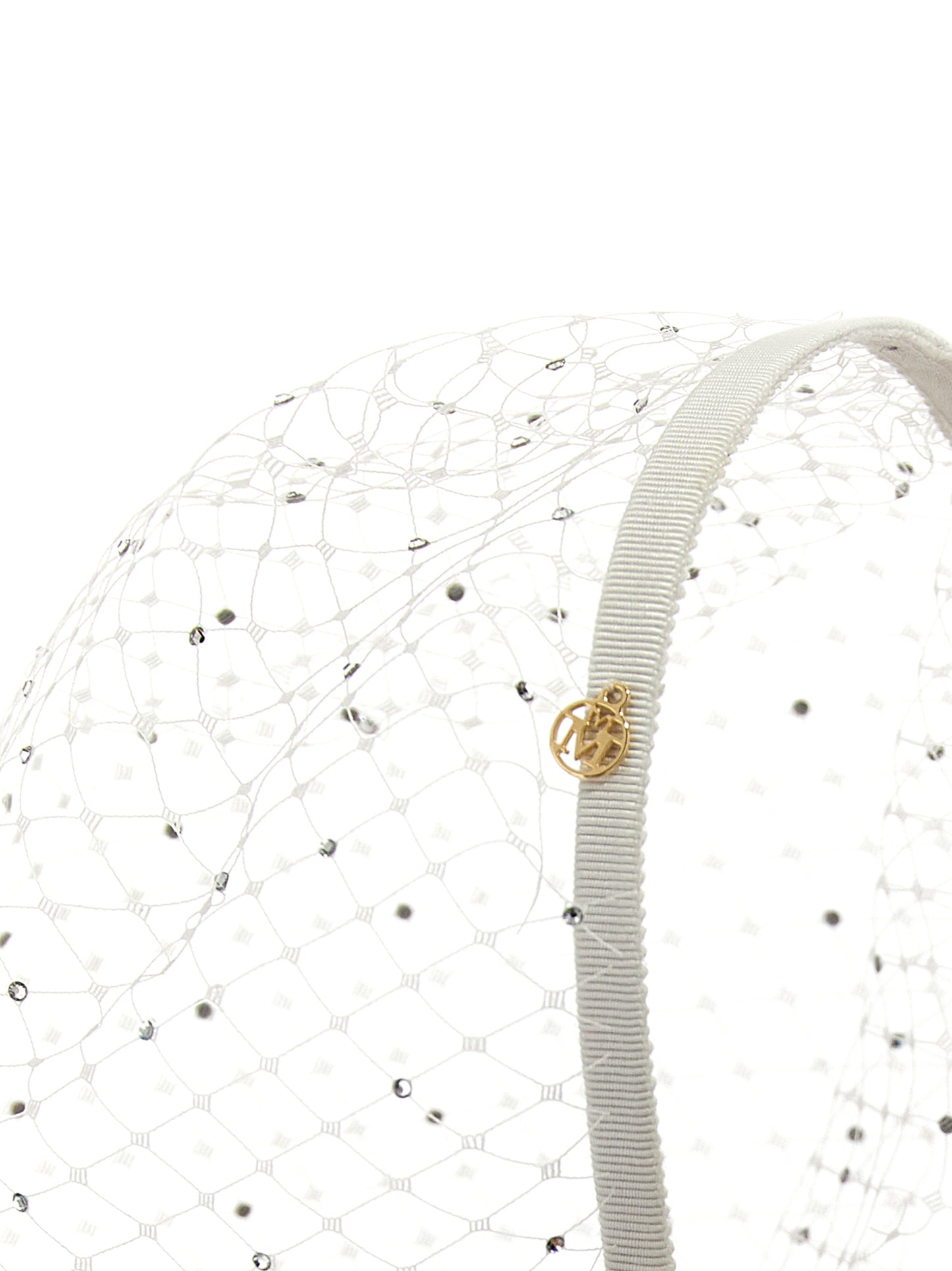 Headband by Maison Michel for women in denim cotton white features a ornamental silhouette, artfully capturing the essence of the ornamental Polyamide & Rhinestone Headband design for a sophisticated look.