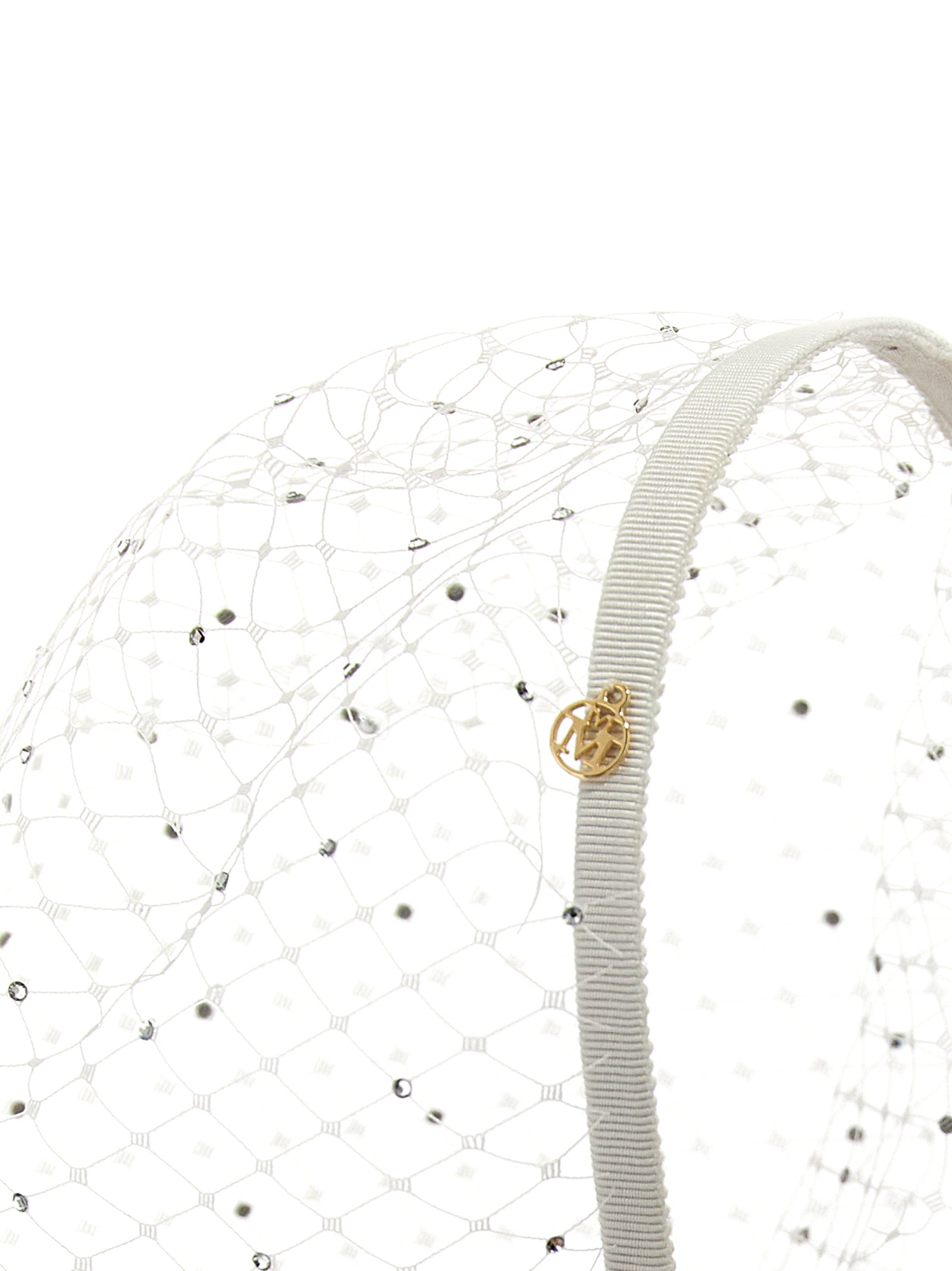 Headband by Maison Michel for women in denim cotton white features a ornamental silhouette, artfully capturing the essence of the ornamental Polyamide & Rhinestone Headband design for a sophisticated look.