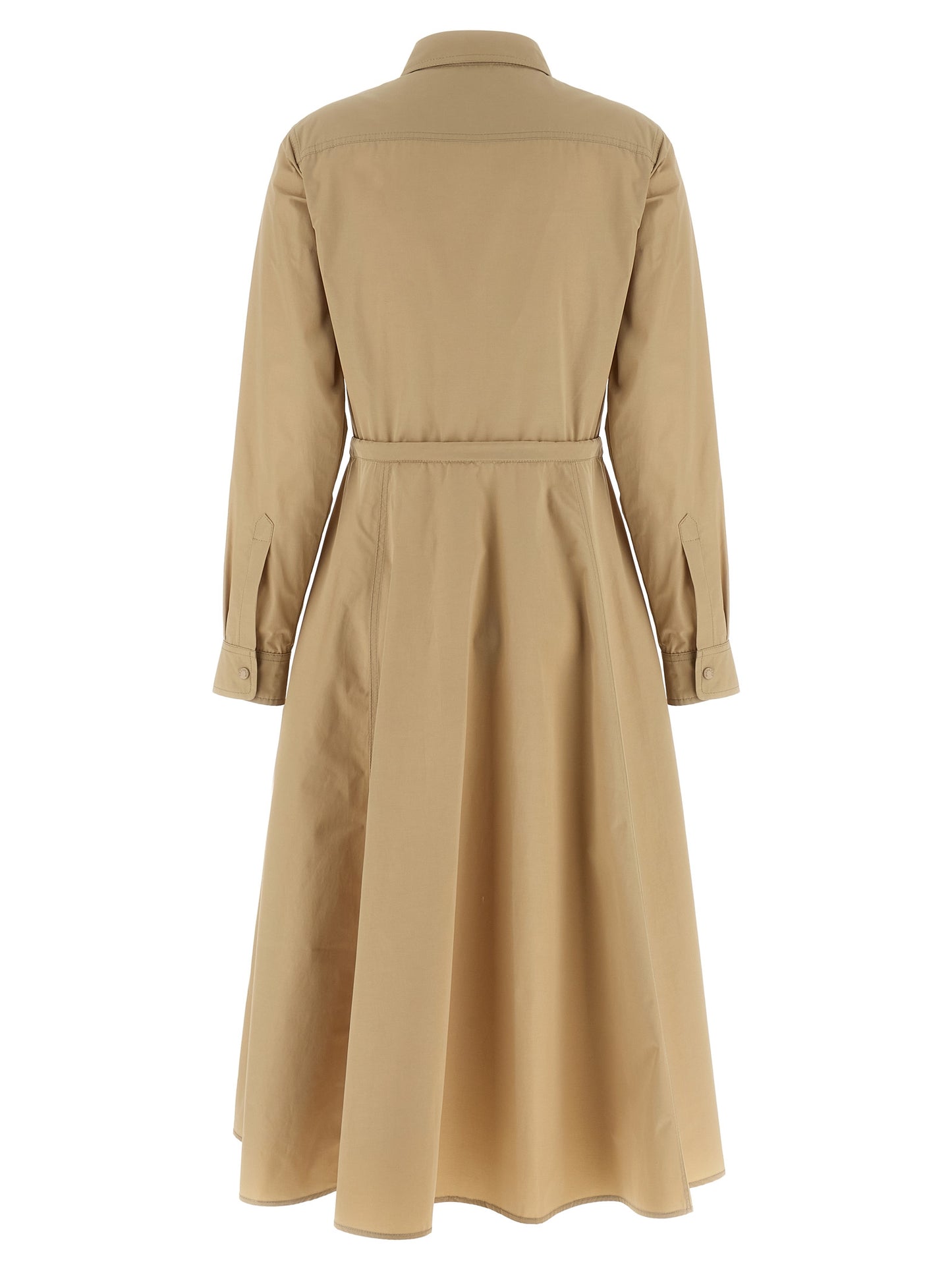 Dress by Moncler for women in cotton polyester felt beige showcases a striking silhouette, elegantly detailed with a , refined , and a striking midi long for a striking finish.