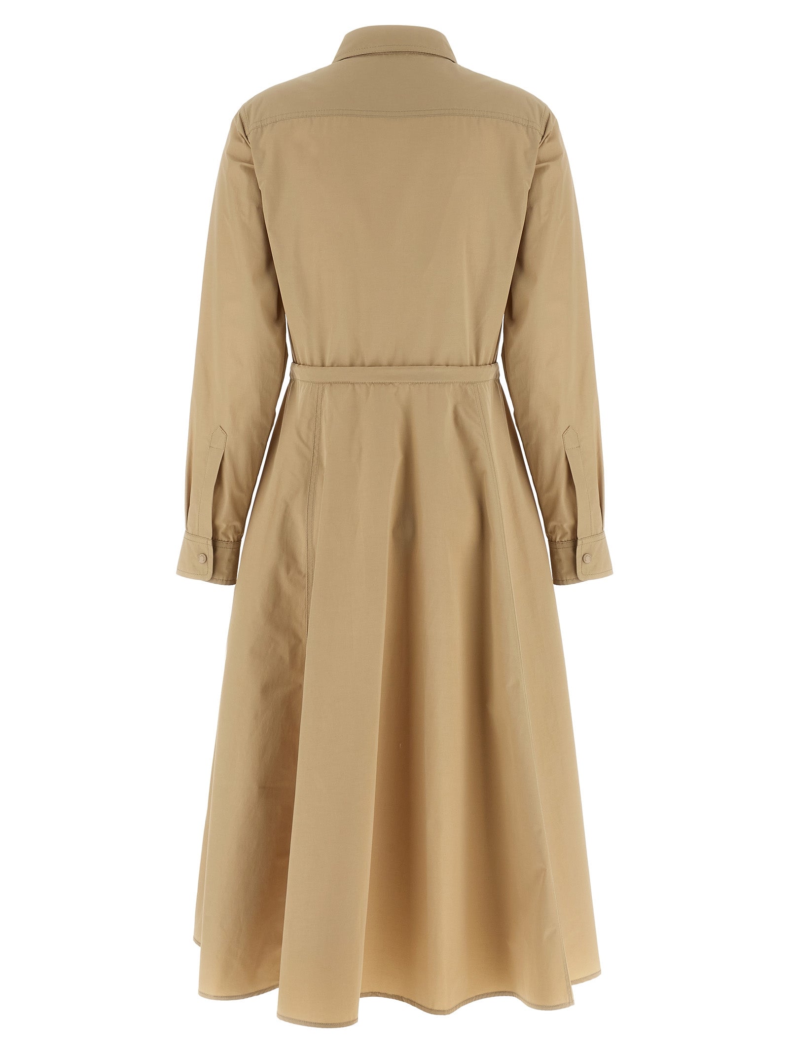 Dress by Moncler for women in cotton polyester felt beige showcases a striking silhouette, elegantly detailed with a , refined , and a striking midi long for a striking finish.