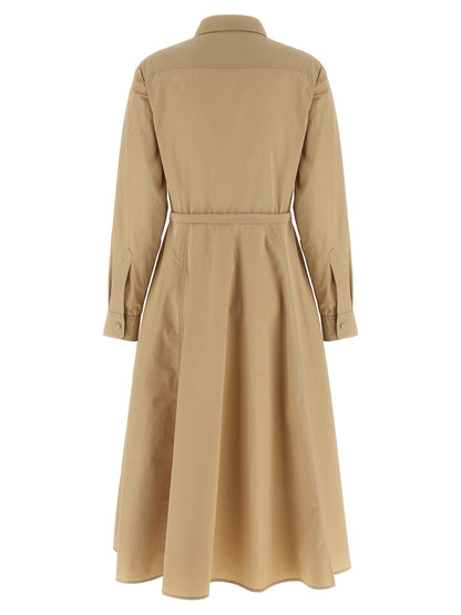 Dress by Moncler for women in cotton polyester felt beige showcases a striking silhouette, elegantly detailed with a , refined , and a striking midi long for a striking finish.
