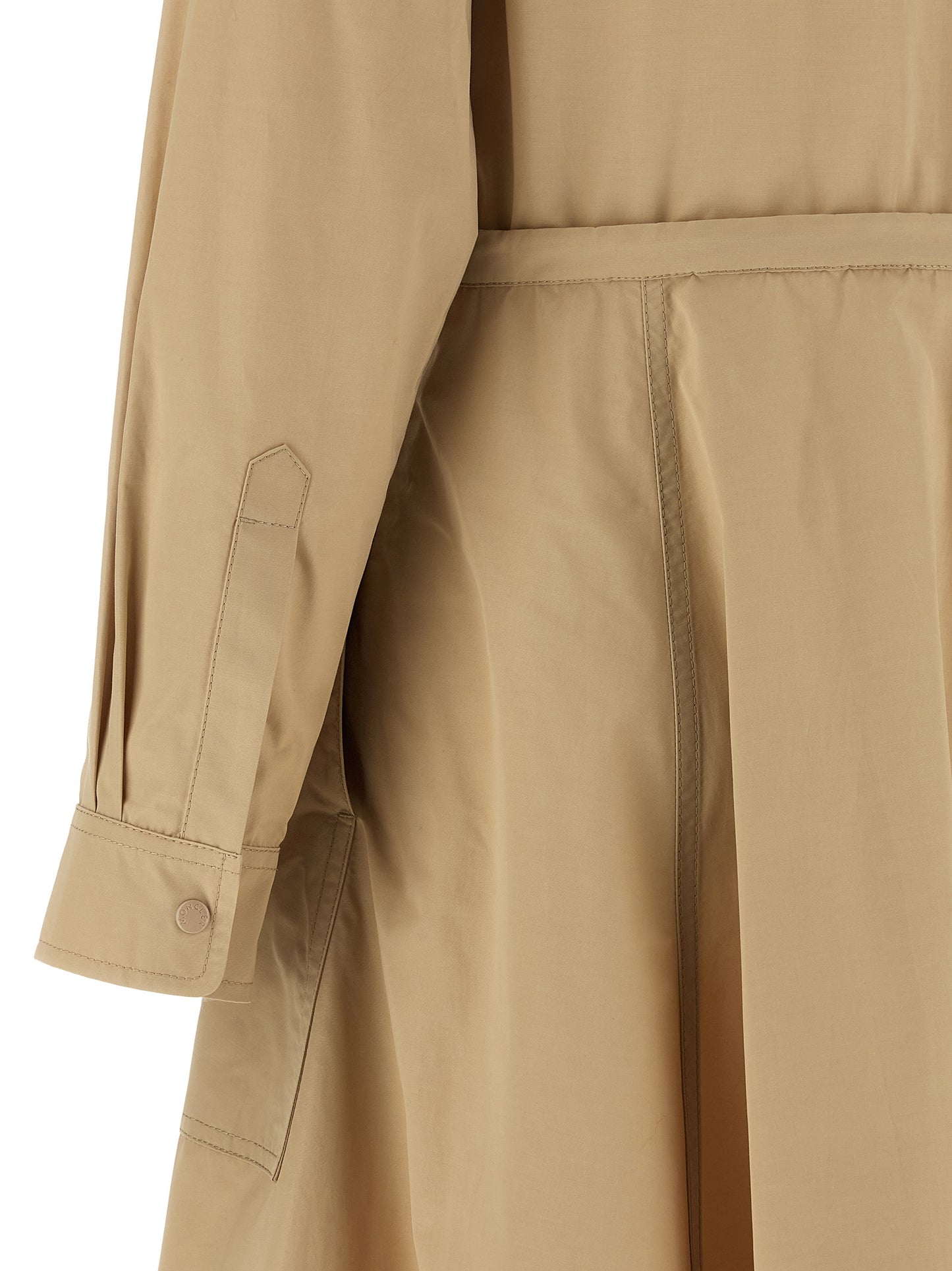 Dress by Moncler for women in cotton polyester felt beige features an eye catching silhouette with a sophisticated , elegant , and a refined midi long for a eye catching aesthetic.