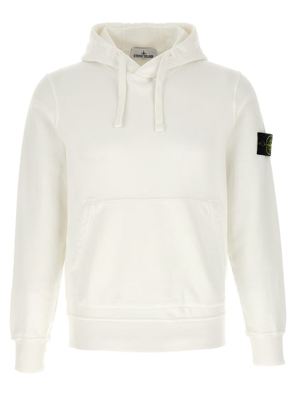 Sweatshirt Hoodie by Stone Island for men in cotton white features a slouchy chic silhouette, detailed with a slouchy chic and a signature hooded neckline for an elevated aesthetic.