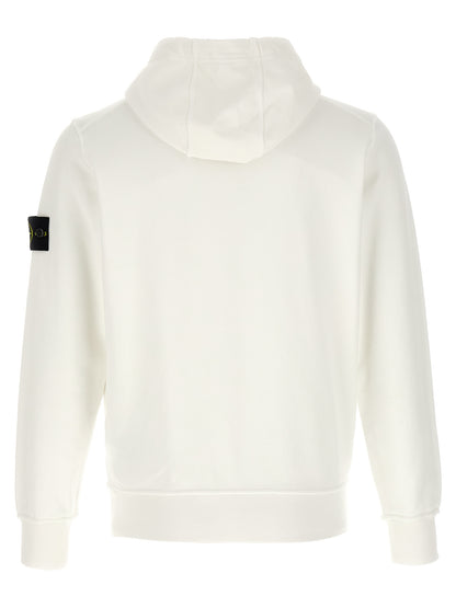 Sweatshirt Hoodie by Stone Island for men in cotton white features an avant-garde silhouette, showcasing a sophisticated hooded neckline and detail for a truly avant-garde finish.