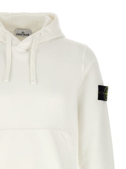 Sweatshirt Hoodie by Stone Island for men in cotton white features an dramatic silhouette, showcasing a sophisticated hooded neckline and dramatic for a refined, modern aesthetic.
