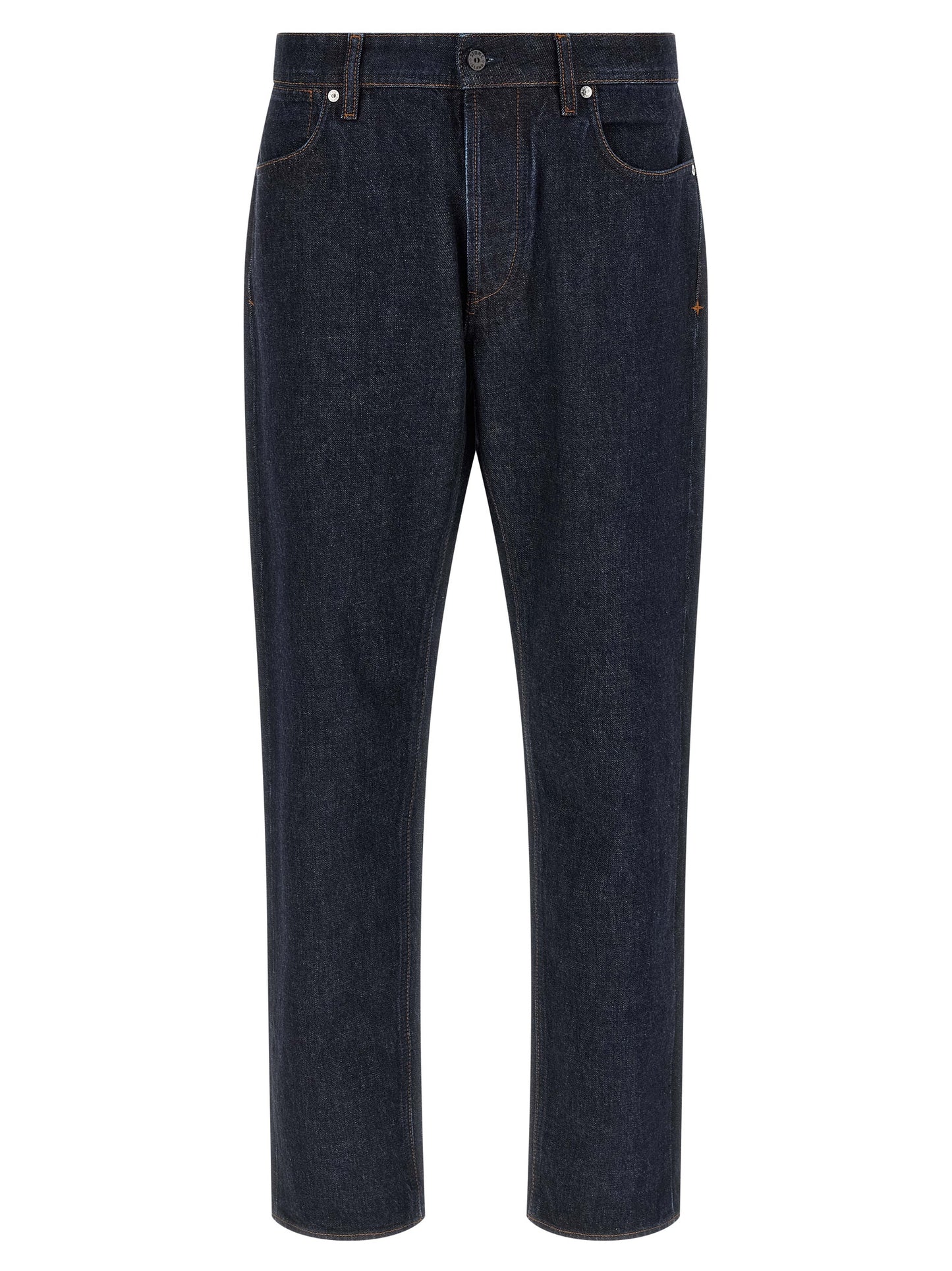 Jeans by Stone Island for men in denim cotton blue & indigo features a polished silhouette with a polished straight-leg, reaching a polished long and finished with a polished .