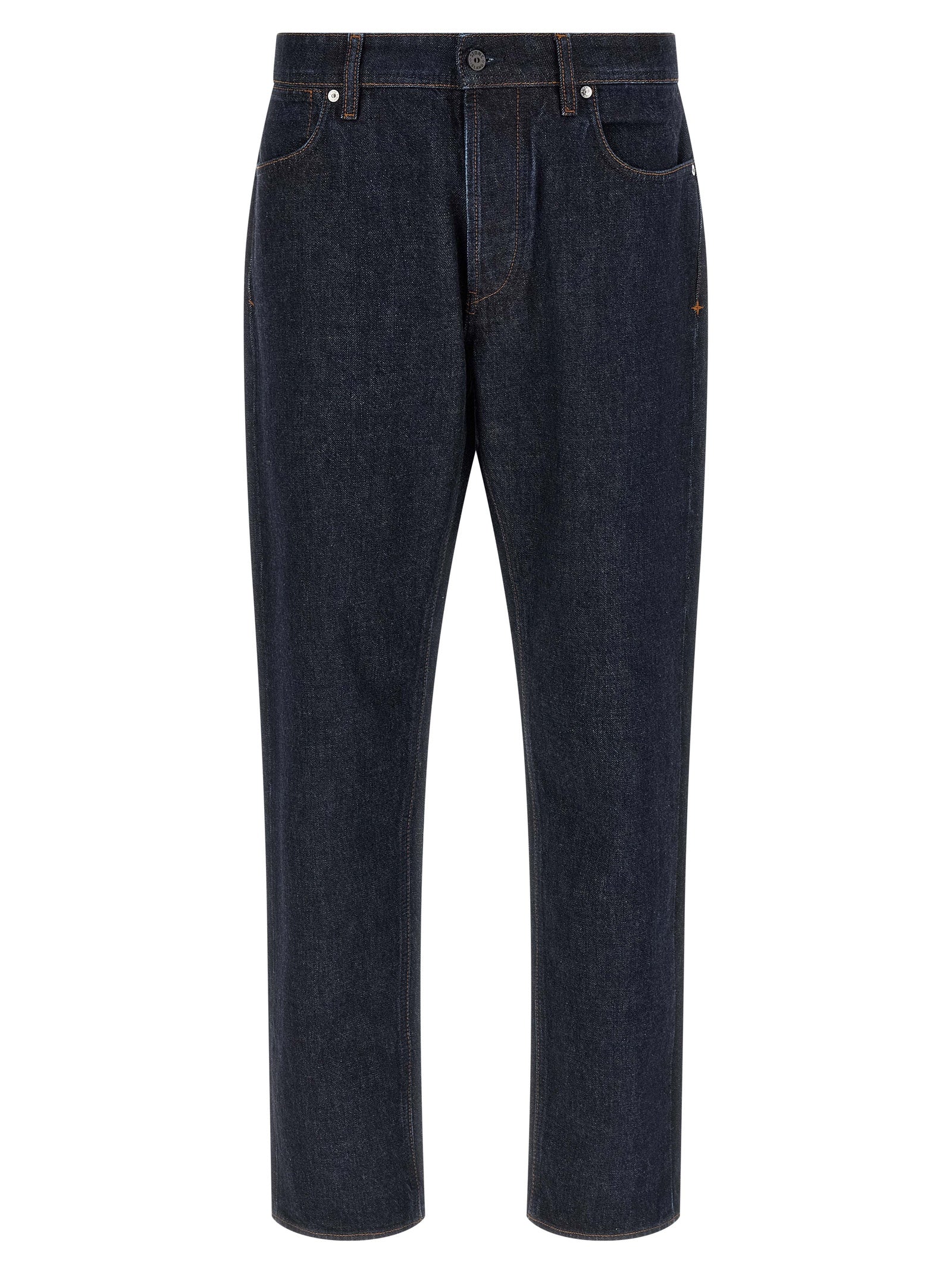 Jeans by Stone Island for men in denim cotton blue & indigo features a polished silhouette with a polished straight-leg, reaching a polished long and finished with a polished .