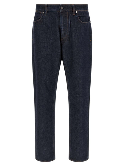 Jeans by Stone Island for men in denim cotton blue & indigo features a polished silhouette with a polished straight-leg, reaching a polished long and finished with a polished .