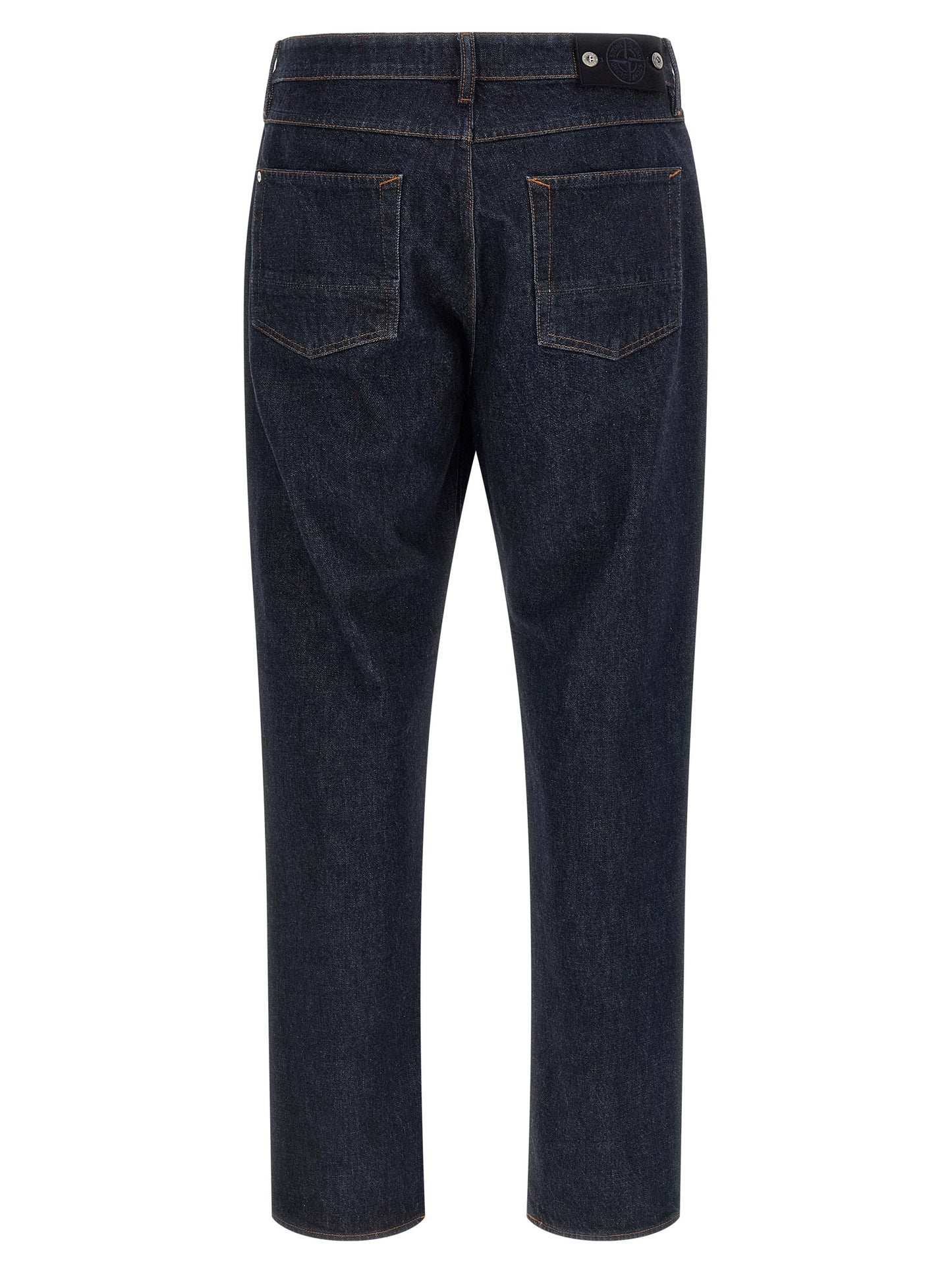 Jeans by Stone Island for men in denim cotton blue & indigo presents a tailored silhouette, showcasing a tailored straight-leg and long cut with a refined for a truly tailored aesthetic.