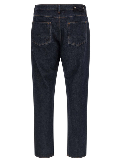 Jeans by Stone Island for men in denim cotton blue & indigo presents a tailored silhouette, showcasing a tailored straight-leg and long cut with a refined for a truly tailored aesthetic.