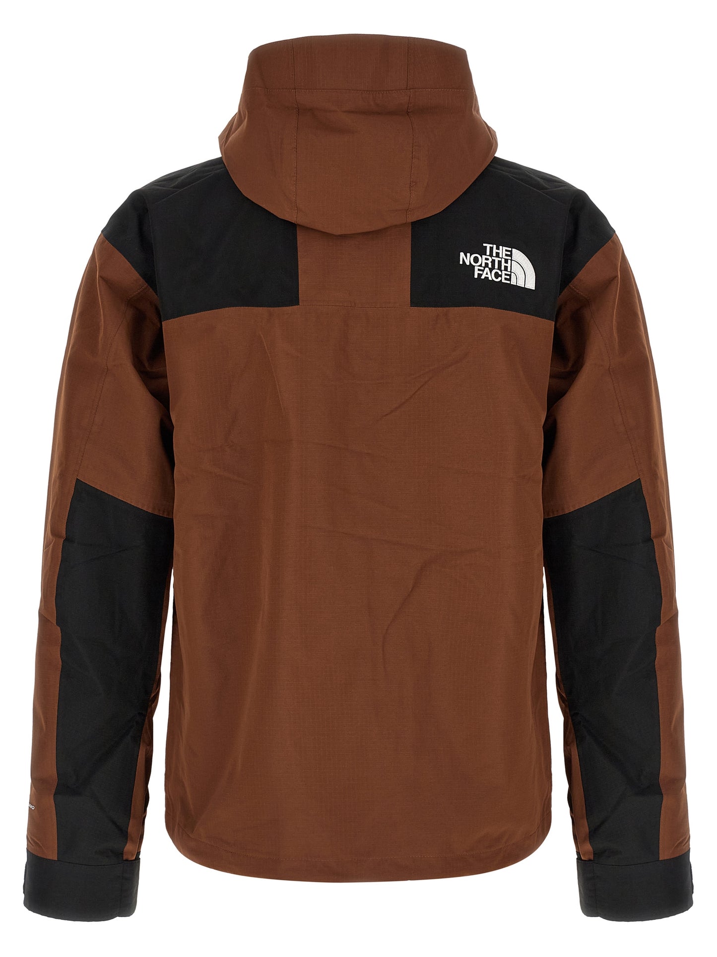 Hooded Windbreaker Jacket by The North Face for men in polyester brown features an stylish silhouette, showcasing a sophisticated hooded neckline and performance-driven water-resistant, pockets, hooded & windproof for a premium, stylish look.