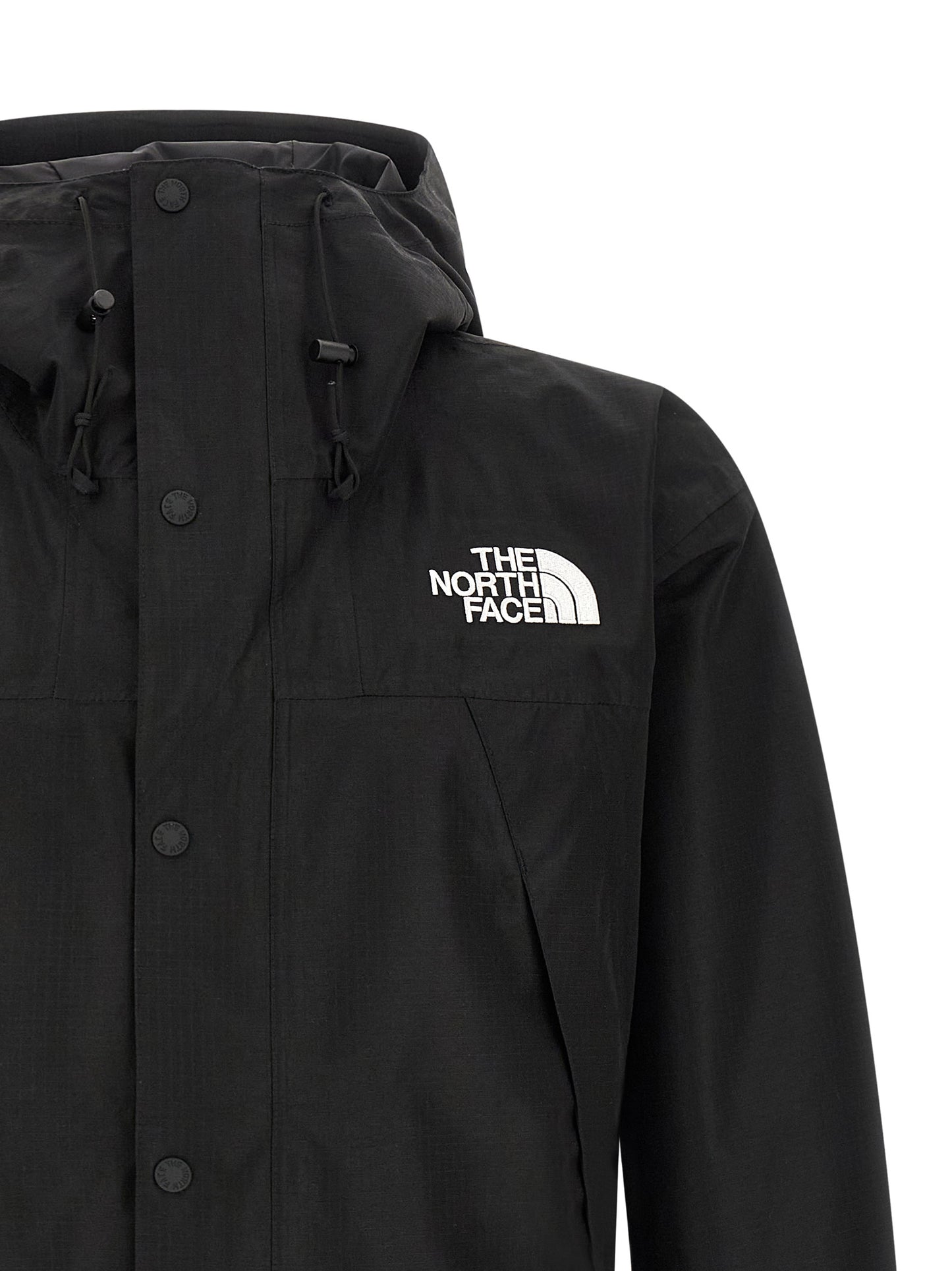 Hooded Windbreaker Jacket by The North Face for men in polyester black showcases a urban chic silhouette, detailed with a urban chic hooded neckline and functional water-resistant, pockets, hooded & windproof for a polished finish.