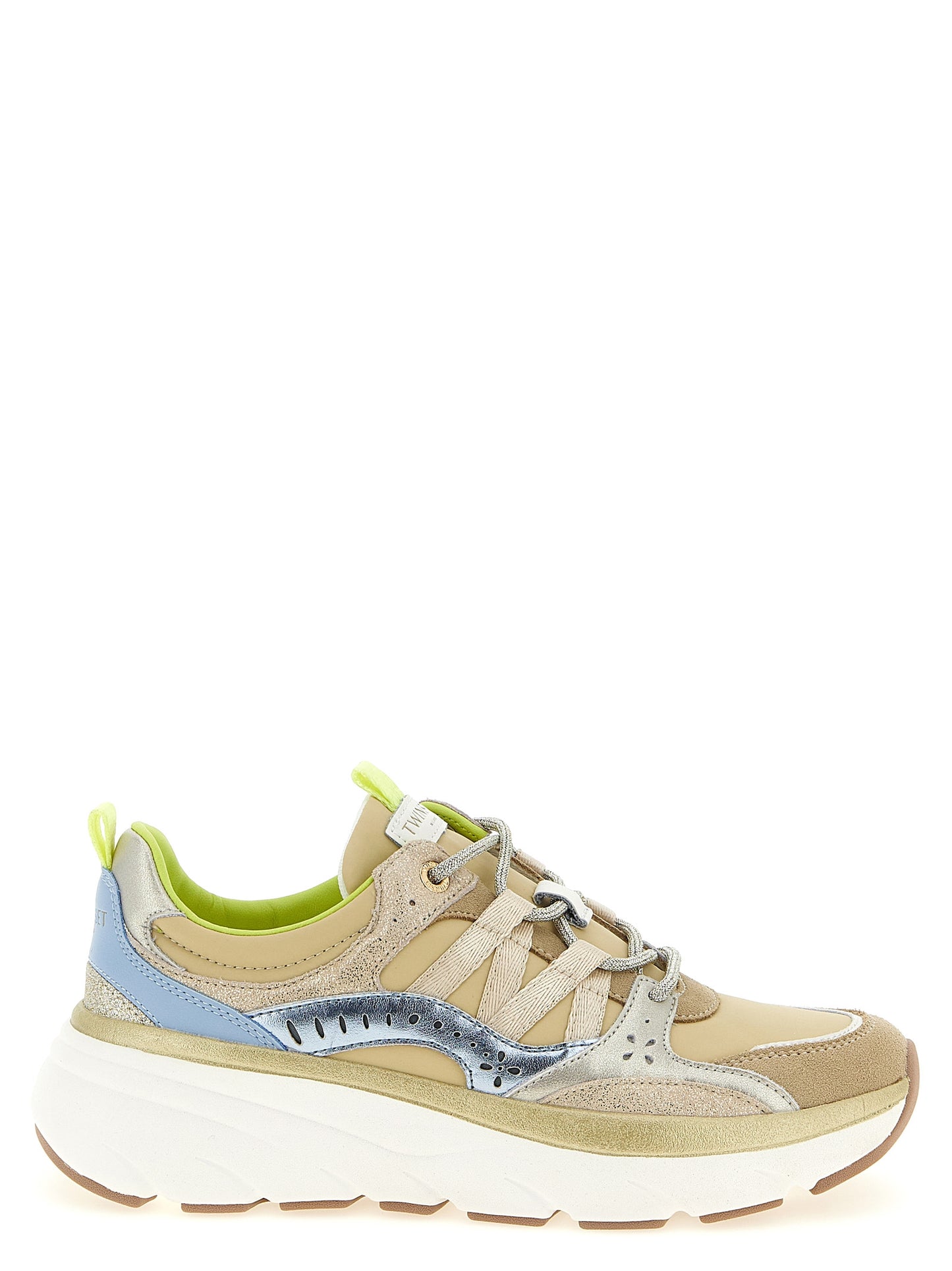 Athletic Sneakers by Twinset for women in polyethylene polyurethane suede leather multicolor features an exquisite silhouette, showcasing the premium athletic style of the Women's Athletic Polyethylene Polyurethane Suede Leather Sneakers with an exquisite finish.