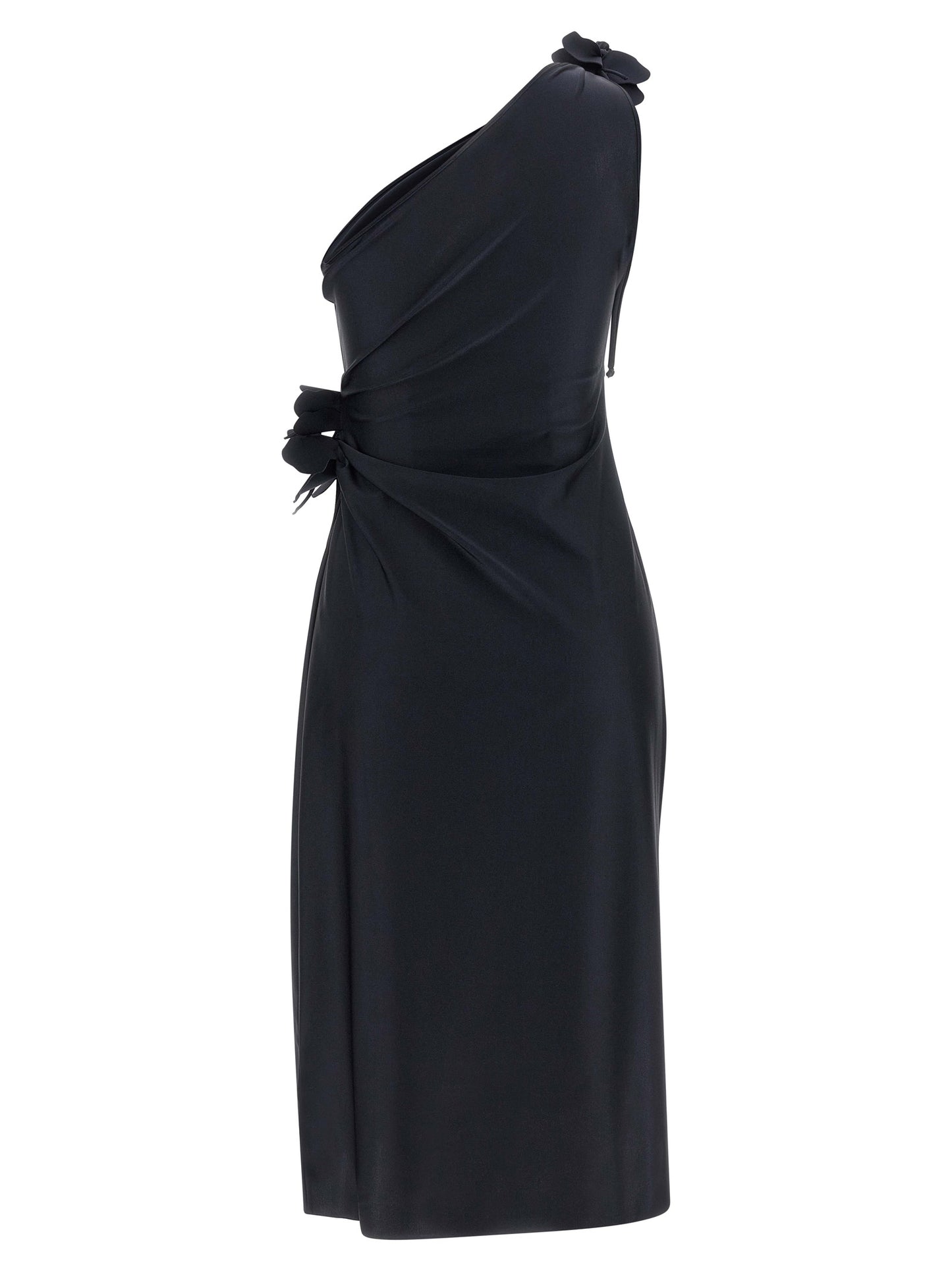 Dress by Coperni for women in stretch polyamide black features an sultry silhouette defined by a split asymmetric neckline and , falling to an sultry midi for a sultry look.
