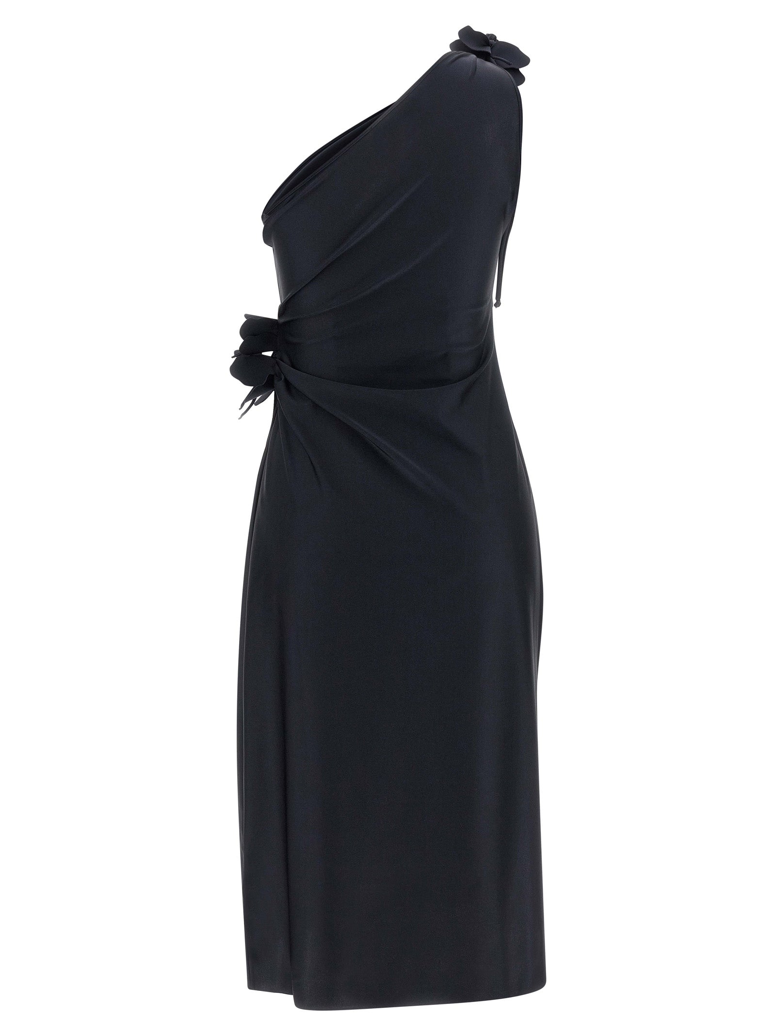 Dress by Coperni for women in stretch polyamide black features an sultry silhouette defined by a split asymmetric neckline and , falling to an sultry midi for a sultry look.