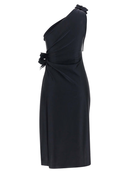 Dress by Coperni for women in stretch polyamide black features an sultry silhouette defined by a split asymmetric neckline and , falling to an sultry midi for a sultry look.