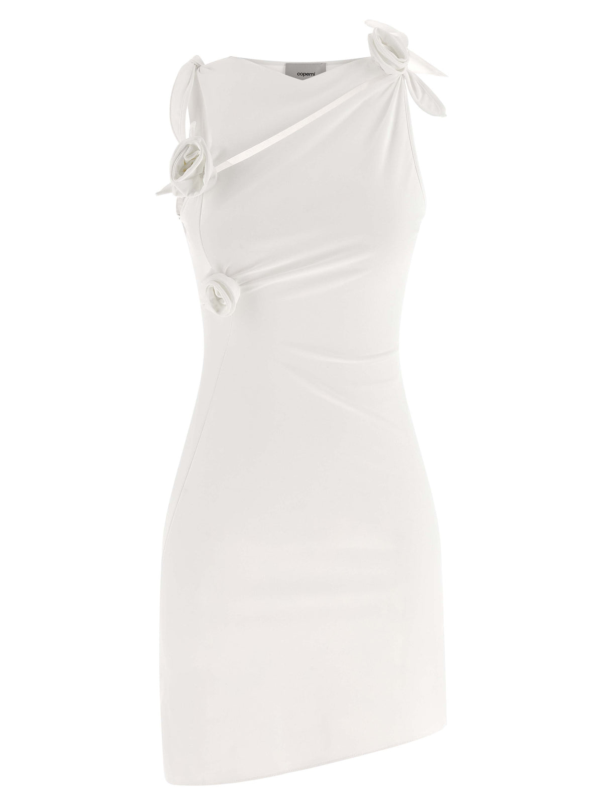 Coperni Women's One Shoulder Asymmetric Sleeveless Stretch Polyamide Short Dress - White Floral