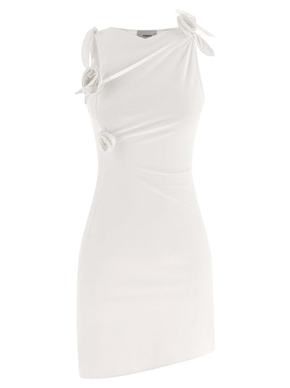 Coperni Women's One Shoulder Asymmetric Sleeveless Stretch Polyamide Short Dress - White Floral
