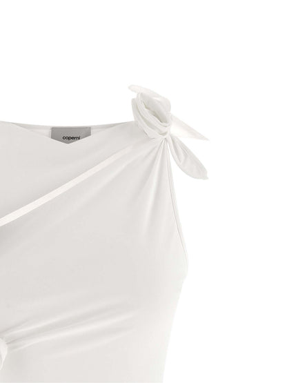 Coperni Women's One Shoulder Asymmetric Sleeveless Stretch Polyamide Short Dress - White Floral