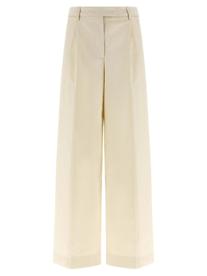 Casual Pants by THELATEST for women in stretch cotton white presents a refined pantology silhouette, artfully defined by a refined pantology straight-leg & wide, long, and a sophisticated .