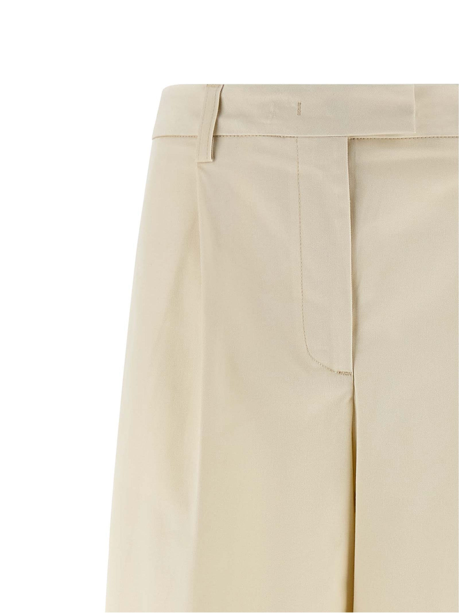 Casual Pants by THELATEST for women in stretch cotton white features a polished silhouette with a polished straight-leg & wide, reaching a polished long and finished with a polished .