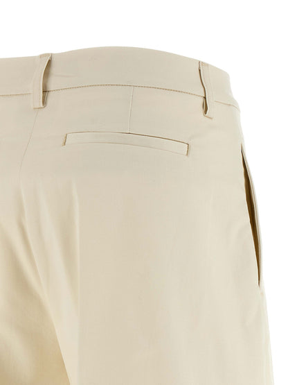 Casual Pants by THELATEST for women in stretch cotton white features an sartorial straight-leg & wide and long with a cut for a sartorial finish.