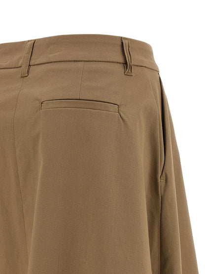 THELATEST Women's Flared Stretch Cotton Skirt - Brown