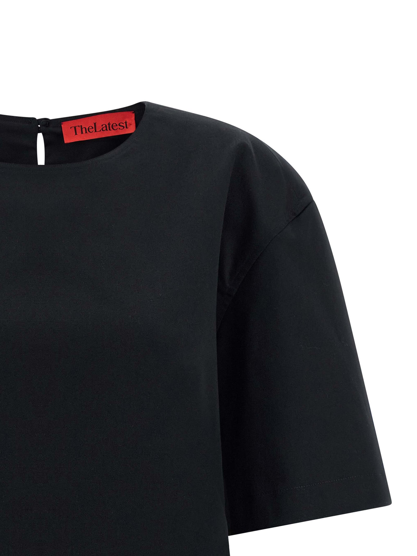 T-Shirt by THELATEST for women in stretch cotton black features an on trend silhouette, perfectly showcasing a on trend and for an elevated aesthetic.