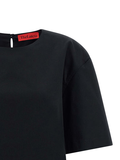 T-Shirt by THELATEST for women in stretch cotton black features an on trend silhouette, perfectly showcasing a on trend and for an elevated aesthetic.