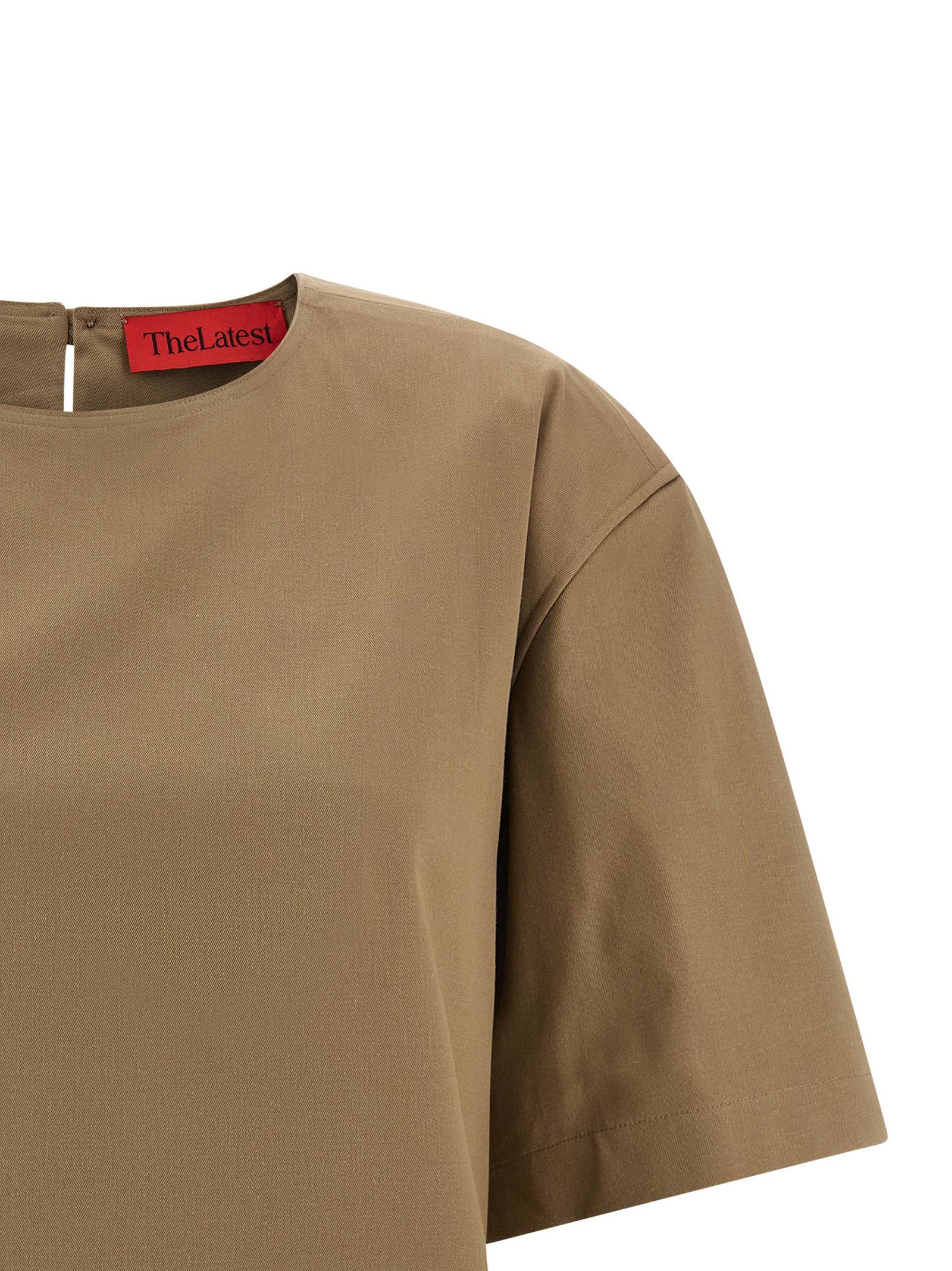 T-Shirt by THELATEST for women in stretch cotton brown showcases a fashionable silhouette, elegantly detailed with a fashionable and for a sophisticated, high-fashion look.