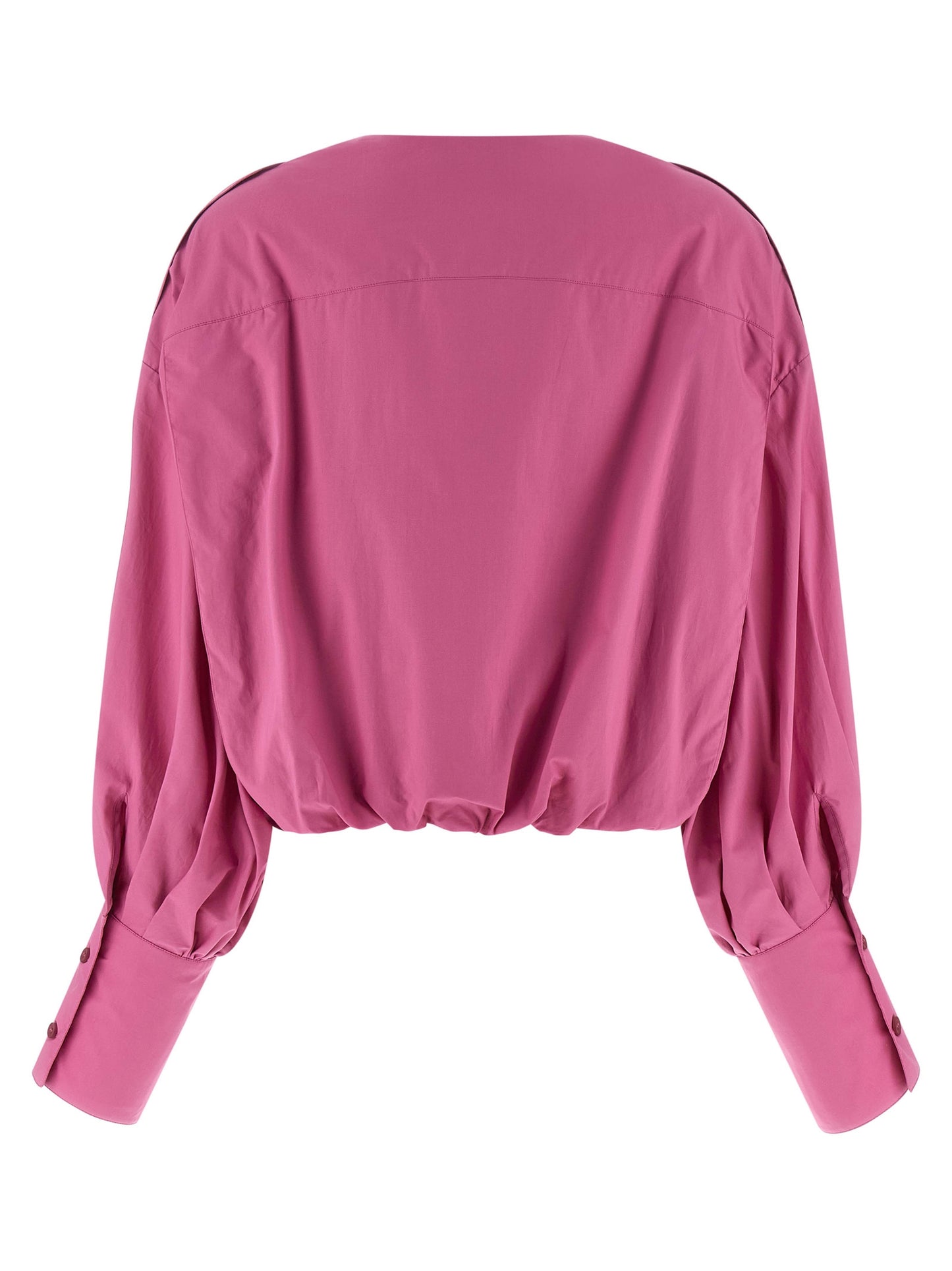 Blouse by THELATEST for women in cotton fuchsia features an polished silhouette, showcasing a sophisticated crew neckline and detail for a truly polished finish.