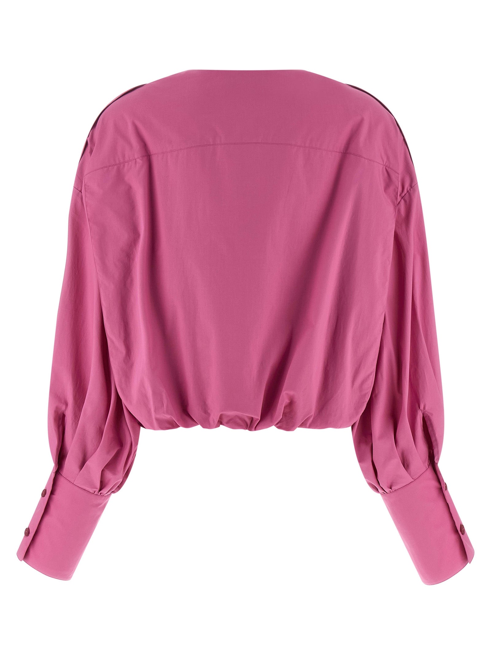 Blouse by THELATEST for women in cotton fuchsia features an polished silhouette, showcasing a sophisticated crew neckline and detail for a truly polished finish.