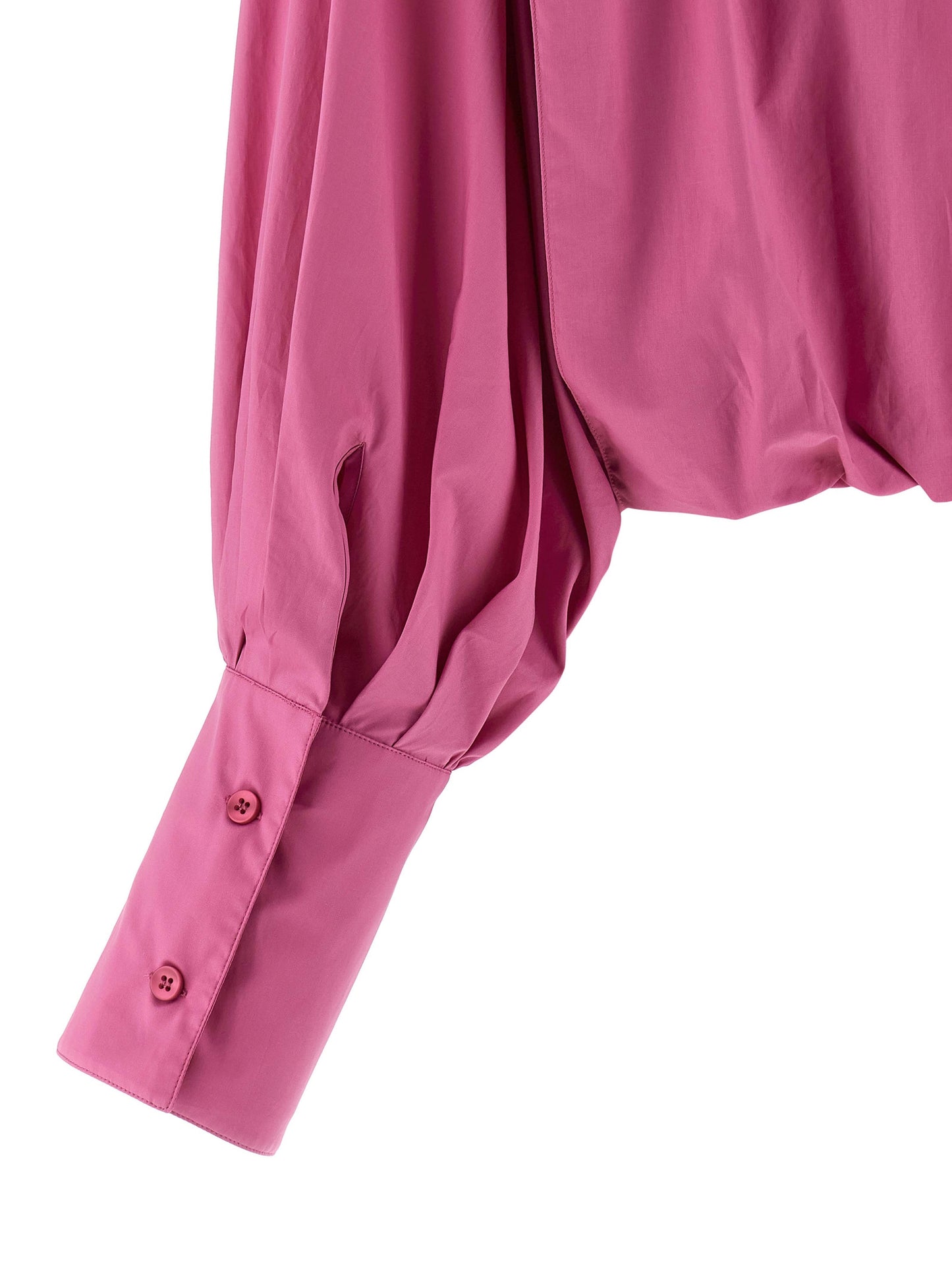 Blouse by THELATEST for women in cotton fuchsia features an architectural silhouette with a refined and elegant for a architectural look.