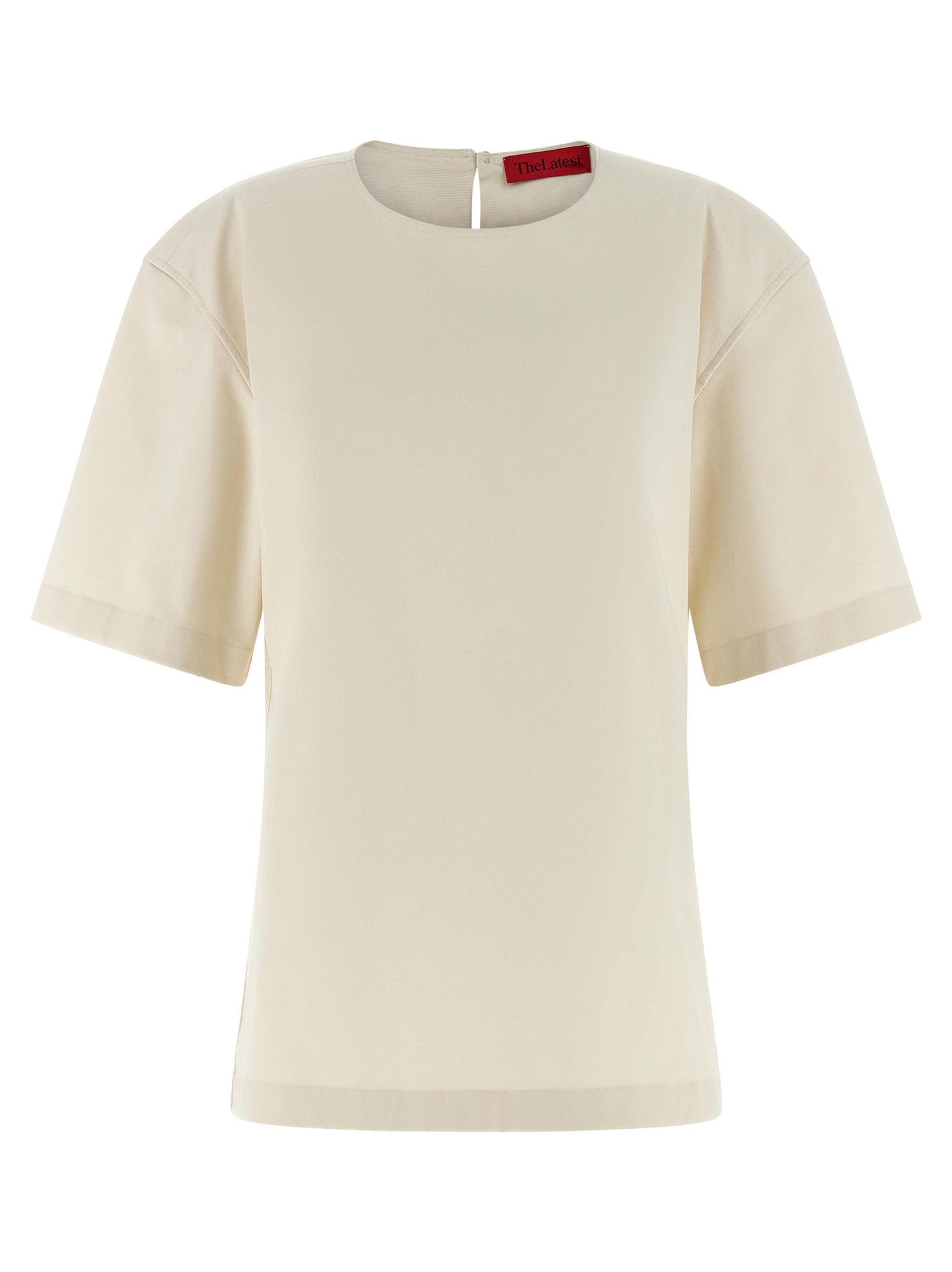 T-Shirt by THELATEST for women in stretch cotton white showcases a fashionable silhouette, elegantly detailed with a fashionable and for a sophisticated, high-fashion look.