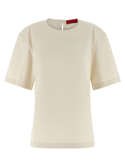 T-Shirt by THELATEST for women in stretch cotton white showcases a fashionable silhouette, elegantly detailed with a fashionable and for a sophisticated, high-fashion look.