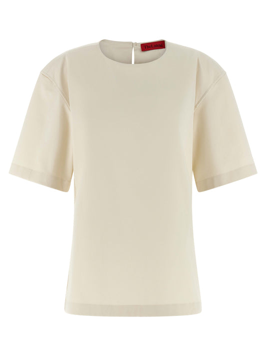 T-Shirt by THELATEST for women in stretch cotton white showcases a fashionable silhouette, elegantly detailed with a fashionable and for a sophisticated, high-fashion look.