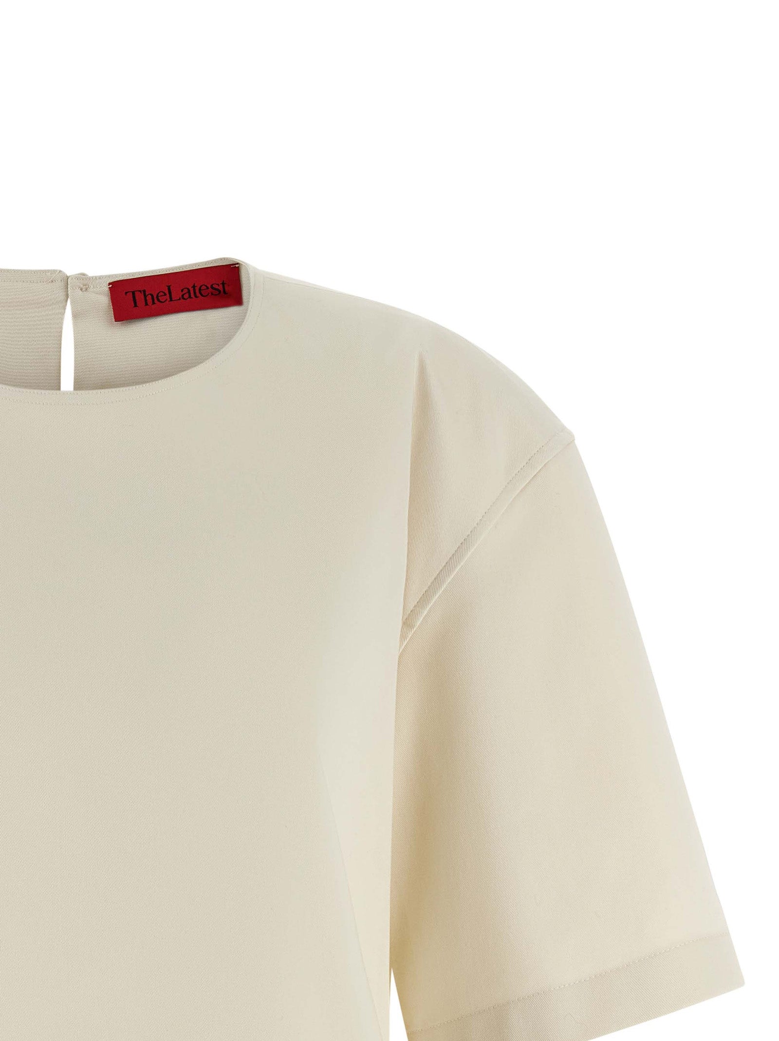 T-Shirt by THELATEST for women in stretch cotton white features an on trend silhouette, perfectly showcasing a on trend and for an elevated aesthetic.