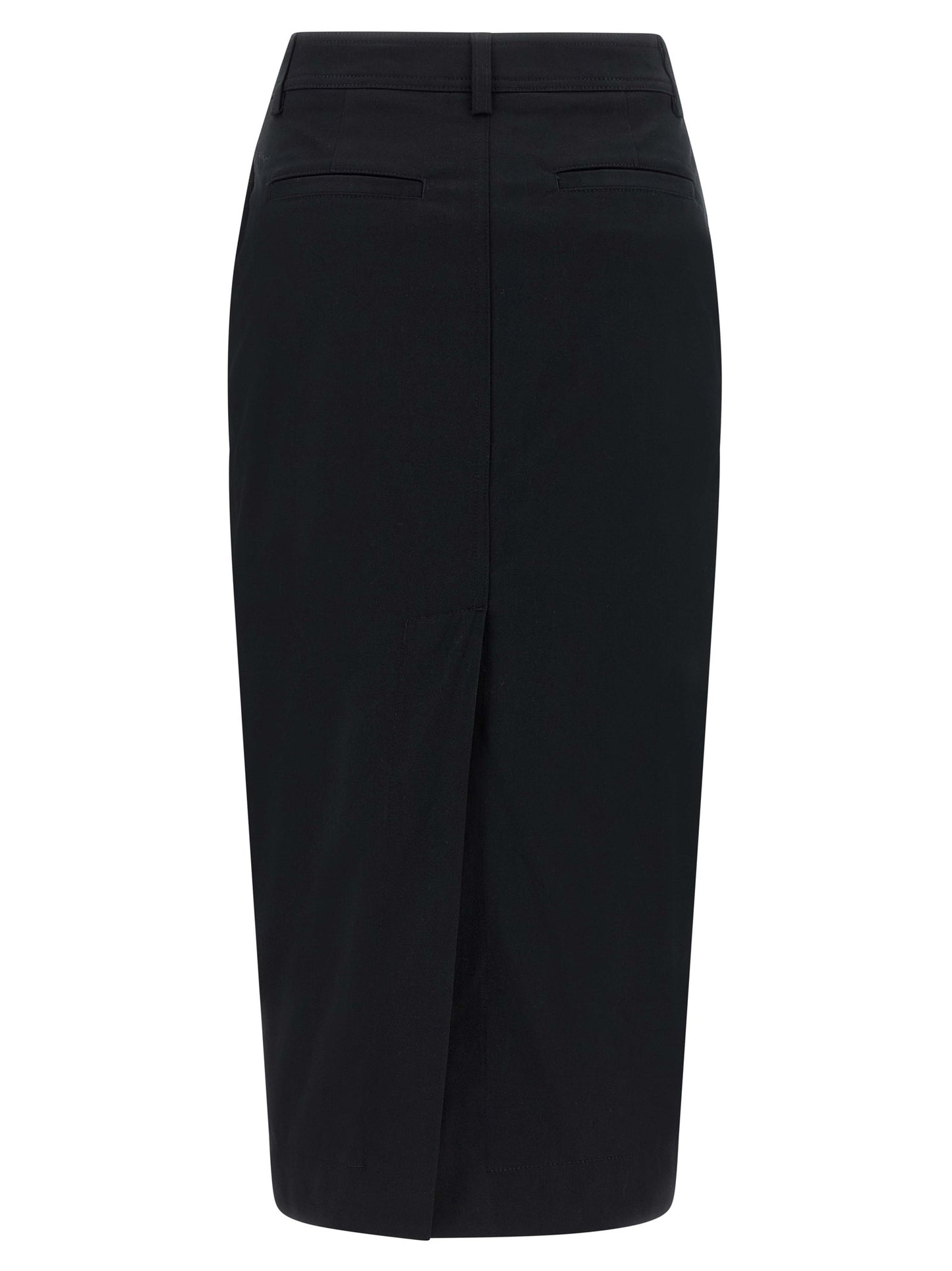 Skirt by THELATEST for women in stretch cotton black features an tailored silhouette, artfully capturing the essence of Women's Sheath Stretch Cotton Skirt in a sophisticated midi.