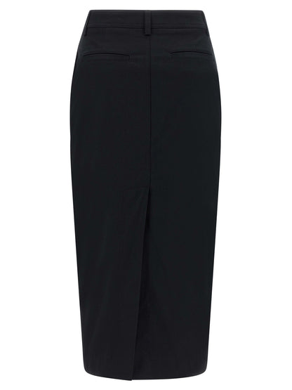 Skirt by THELATEST for women in stretch cotton black features an tailored silhouette, artfully capturing the essence of Women's Sheath Stretch Cotton Skirt in a sophisticated midi.